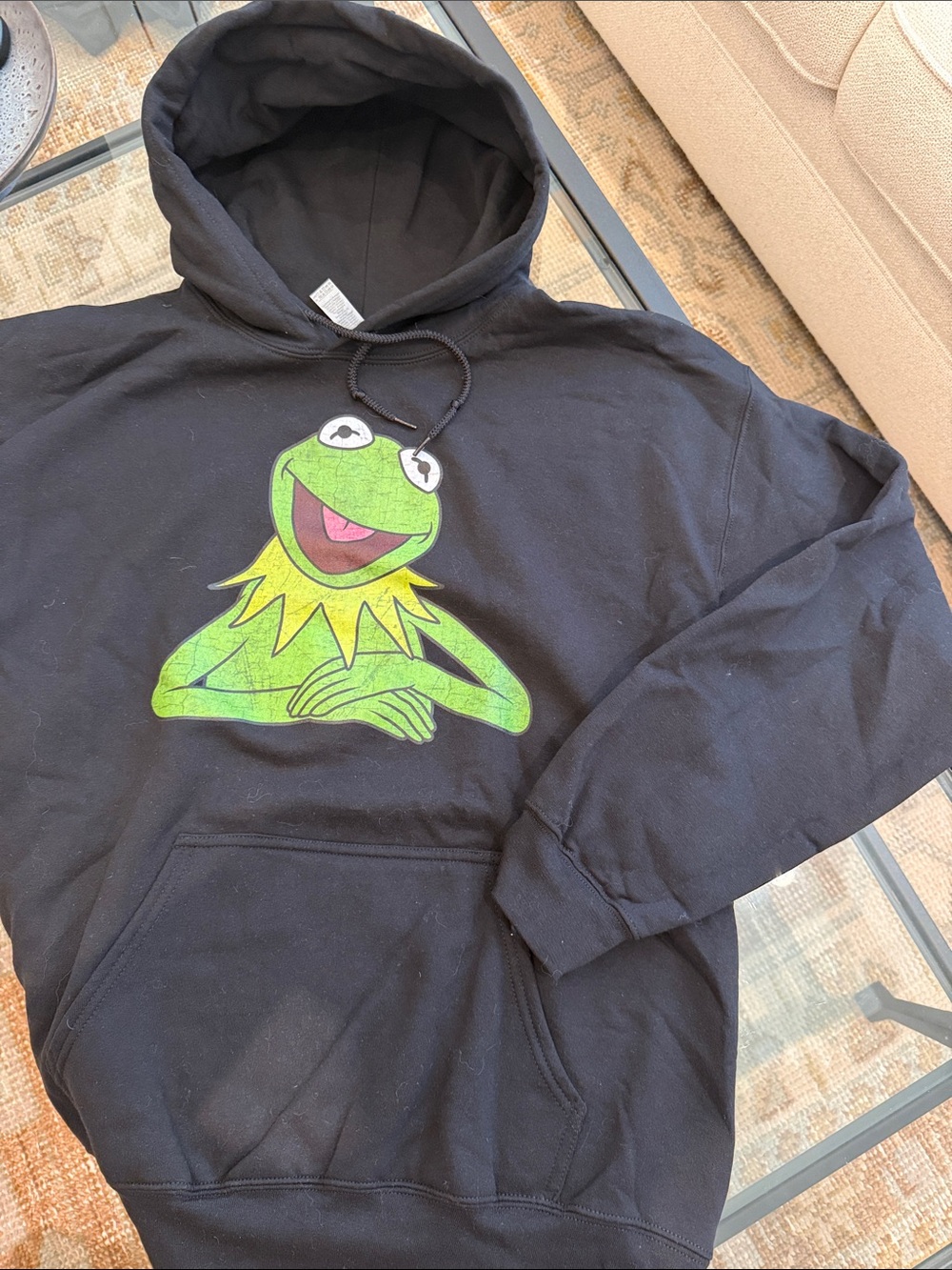 Kermit Frog Graphic Black Hoodie - Official Character Pullover